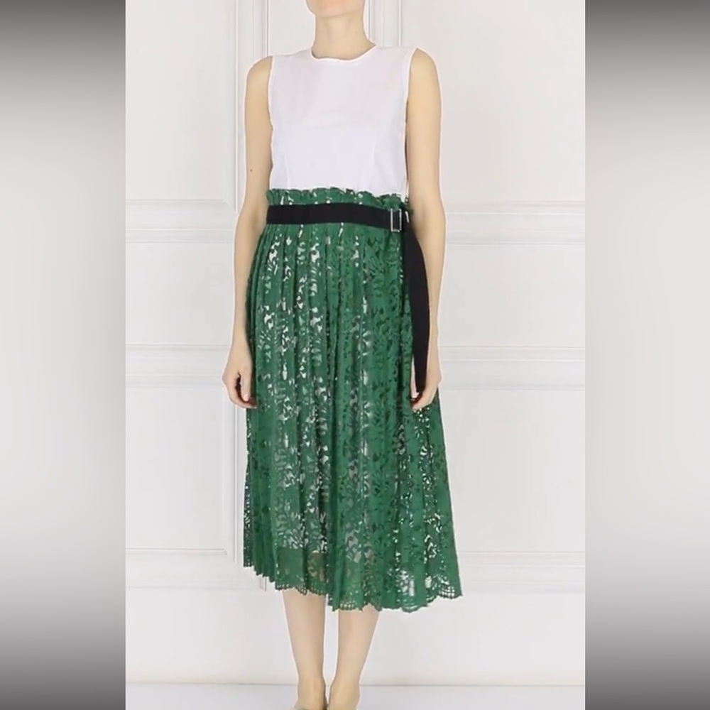 GORGEOUS ERIKA CAVALLINI WHITE DRESS W/ GREEN LACE OVERLAY - MADE IN ITALY‎ -EUC - Picture 10 of 16
